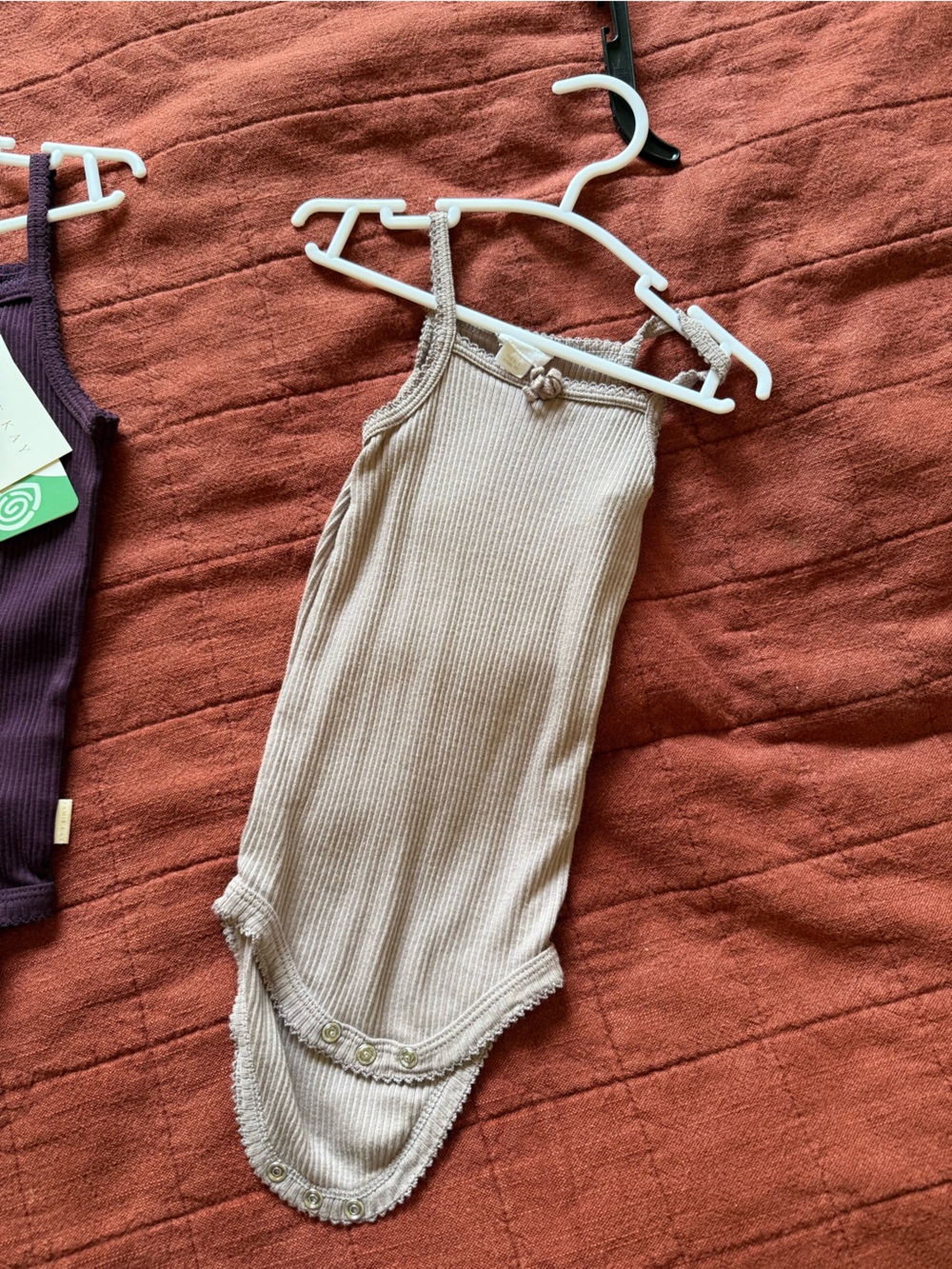 Kids Ribbed Tan Bodysuit with Snap Closure